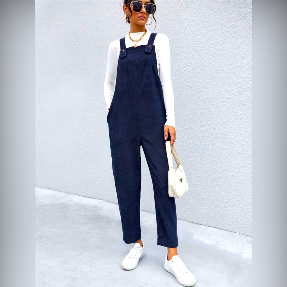 Solid corduroy Overall Jumpsuit without sweater 💙